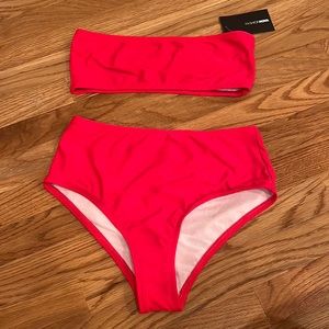 Fashion Nova High Waisted Red Bandeau Bikini Set